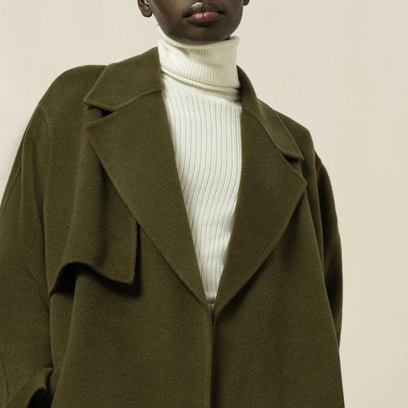 IVY OAK Luxury Sustainable European Olive Green 100% Wool Classic Winter Coat - Picture 4 of 5